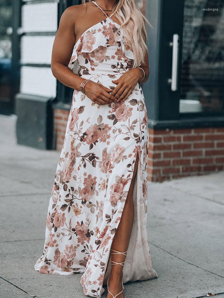Casual Dresses Women Floral Slit Ruffled Backless Maxi Dress Summer Spaghetti Strap Beach Boho Cami Long Flowy Ruffle Hem Halter Sundress, White
Casual Dresses Women Floral Slit Ruffled Backless Maxi Dress Summer Spaghetti Strap Beach Boho Cami Long Flowy Ruffle Hem Halter Sundress, White