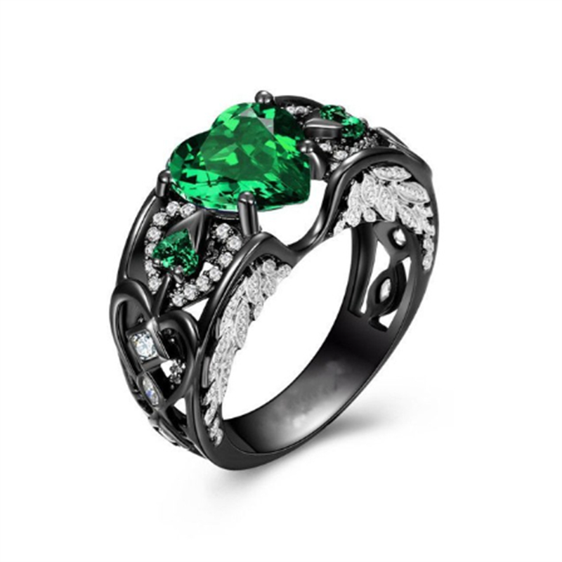 S925 Heart Angel Wings Ring Black Gold Filled Birthstone Gemstones Party Wedding Band Rings for women men Promise Jewelry Gift