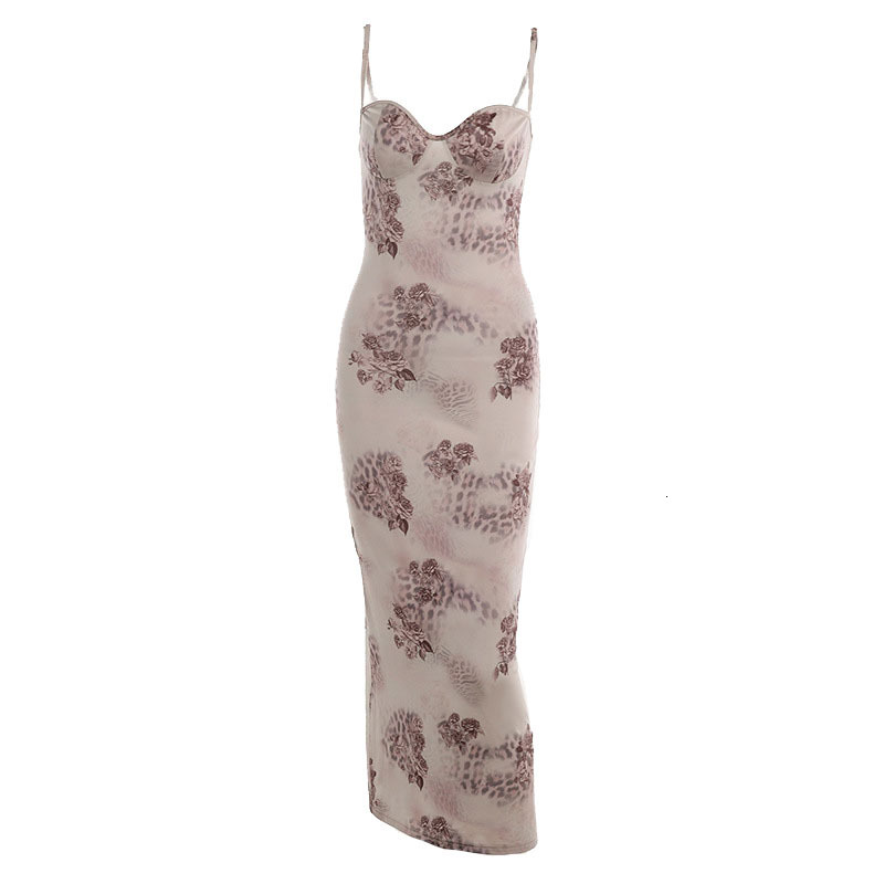 Casual Dresses Elegant Low Chest Print Spaghetti Strap Dress Evening Party Banquet Backless Maxi Dresswear Chic Female Floral Vestidos 230420