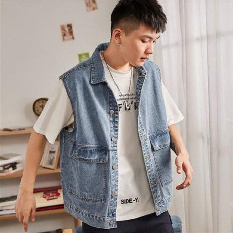 Men's Vests Denim Vest Jacket Sleeveless Casual Waistcoat Summer Jean Coat Regular Male Cowboy Gilet Homme 230420