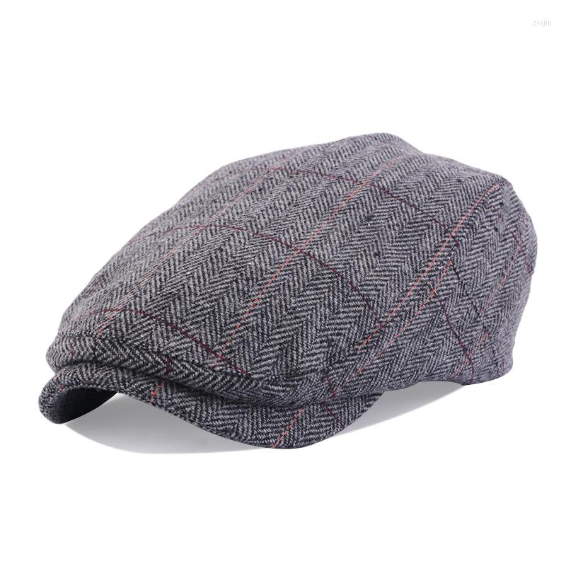 

Berets Sboy Beret Gatsby Plaid Stripe Men's Wool Tweed Herringbone Flat Hat Retro England Fit Painter Adjustable Driving Cabbie Cap, Black