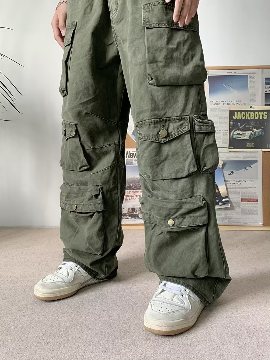 Men's Pants Y2K Cargo Pants Multi-pocket Overalls Men Harajuku Casual Women Baggy Trousers Oversize Straight Mopping Pants Spring Autumn New 2304