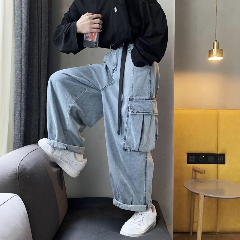 Mens Jeans HOUZHOU Baggy Trousers Male Denim Pants Black Wide Leg Loose Casual Korean Streetwear Hip Hop Harajuku 230420