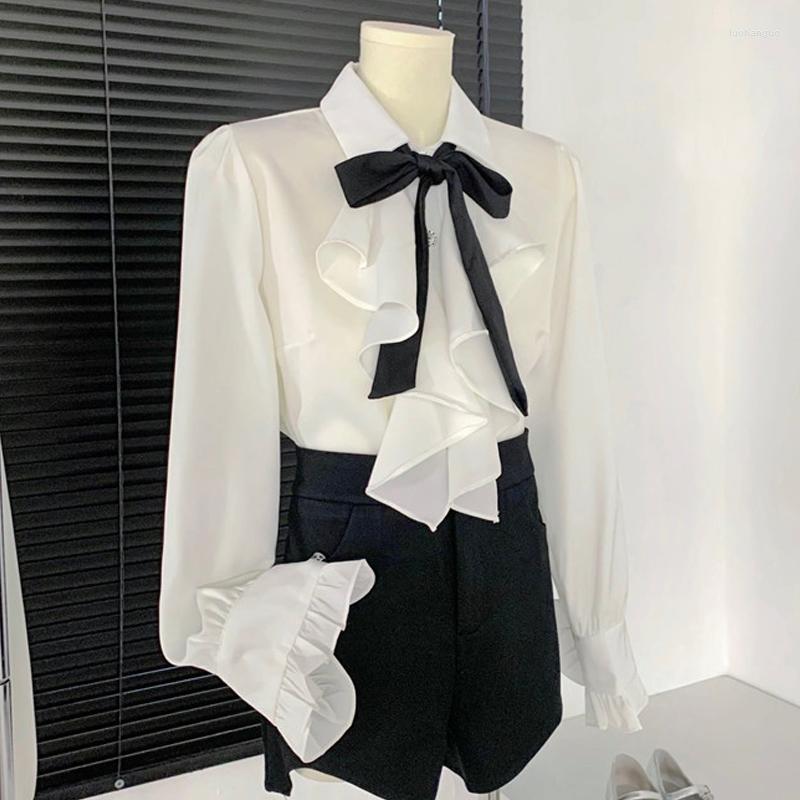 Women' Blouses 2023 Spring Women White Shirt Bow Tie Ruffle Satin Blouse Single-breasted Workwear OL Tops Blusa
Women' Blouses 2023 Spring Women White Shirt Bow Tie Ruffle Satin Blouse Single-breasted Workwear OL Tops Blusa