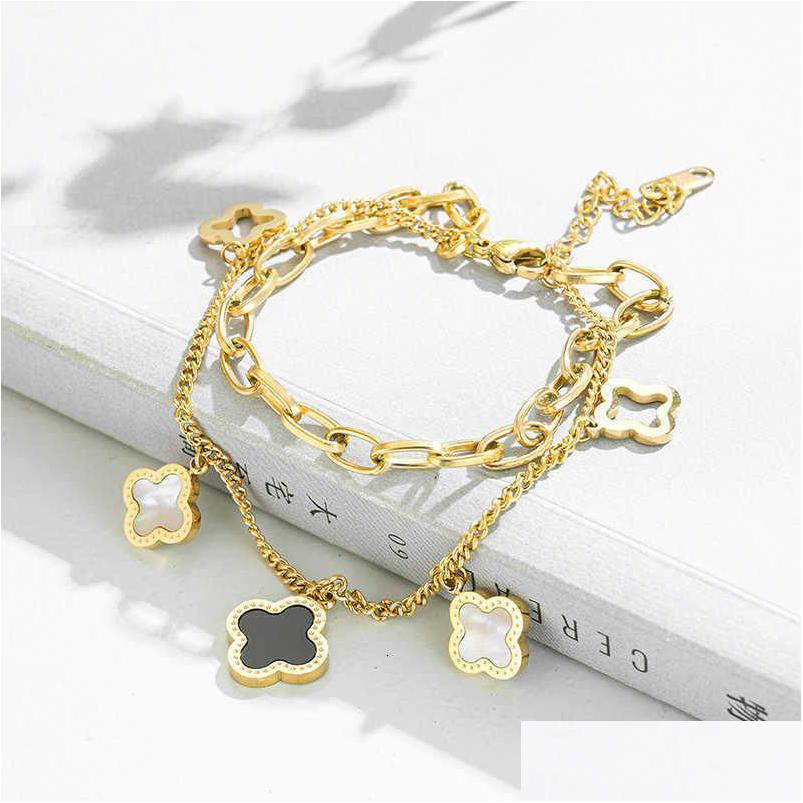 Charm Bracelets Classic Design Four Leaf Clover Stainless Steel Bracelet Lucky Women Gift Jewelry Drop Delivery Dhe1F Dh1Sx
Charm Bracelets Classic Design Four Leaf Clover Stainless Steel Bracelet Lucky Women Gift Jewelry Drop Delivery Dhe1F Dh1Sx
