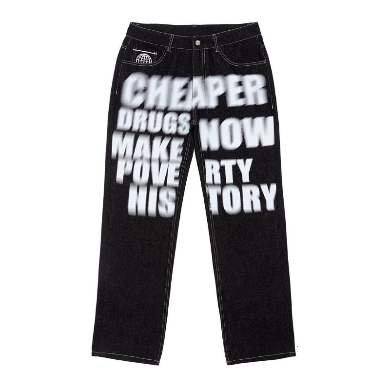 Mens Jeans Wide Leg Trousers Printed Streetwear Straight Hip Hop Letterprinted Pants Trend Fashion Punk Rock Loose 230420