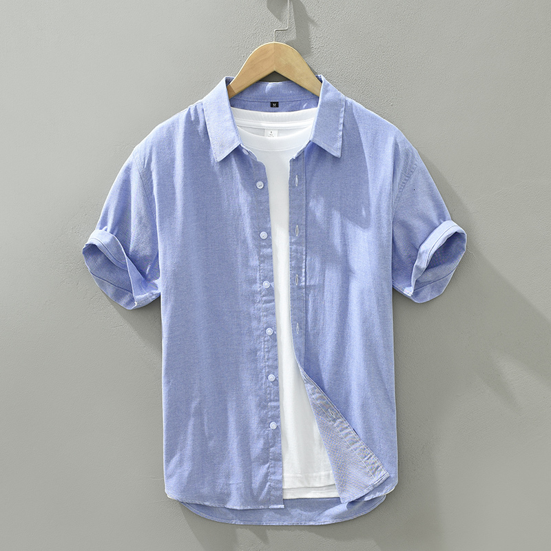 Men's Casual Shirts Summer New Short Sleeve Shirt for Men Pure Cotton Turn-down Collar Button Down Shirts Male Solid Casual Korean Clothes 230420