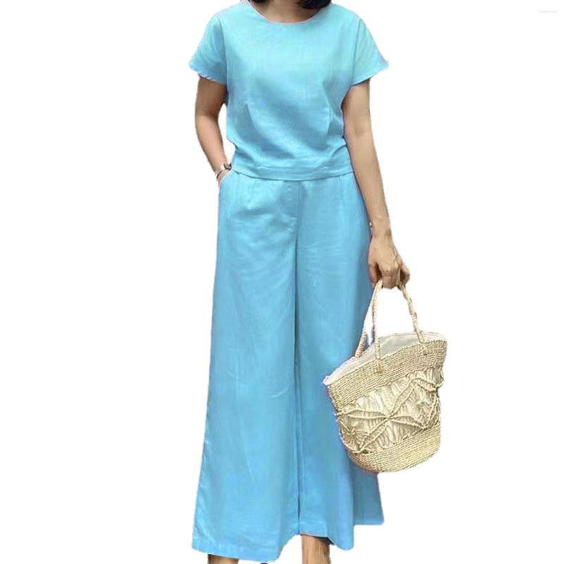 Women' Two Piece Pants Women' Casual Summer 2 Outfits Round Neck Short Sleeve T Shirt Solid Color Loose Wide Legs Streetwear Harajuku, Blue 
Women' Two Piece Pants Women' Casual Summer 2 Outfits Round Neck Short Sleeve T Shirt Solid Color Loose Wide Legs Streetwear Harajuku, Blue