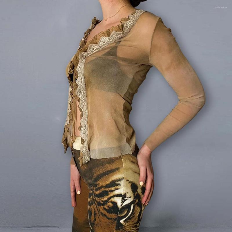Women' Blouses Trendy Perspective Mesh Lace Stitching Sexy Top Summer Lightweight Soft, Khaki
Women' Blouses Trendy Perspective Mesh Lace Stitching Sexy Top Summer Lightweight Soft, Khaki