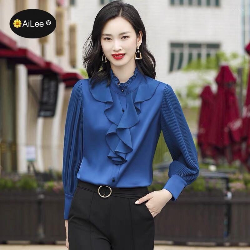 Women's Blouses Lady Luxurious Silky Spliced Blouse Designer Ruffles Neck Shirts Elegant Formal Office High Street Tops Business Work OL, Blue
Women's Blouses Lady Luxurious Silky Spliced Blouse Designer Ruffles Neck Shirts Elegant Formal Office High Street Tops Business Work OL, Blue