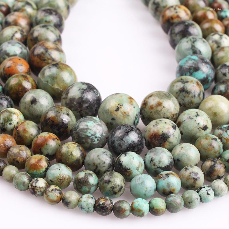 

Beads 15"(38cm) Strand Round Natural African Turquoise Stone Rock 4mm 6mm 8mm 10mm 12mm Lot For Jewelry Making DIY Bracelet