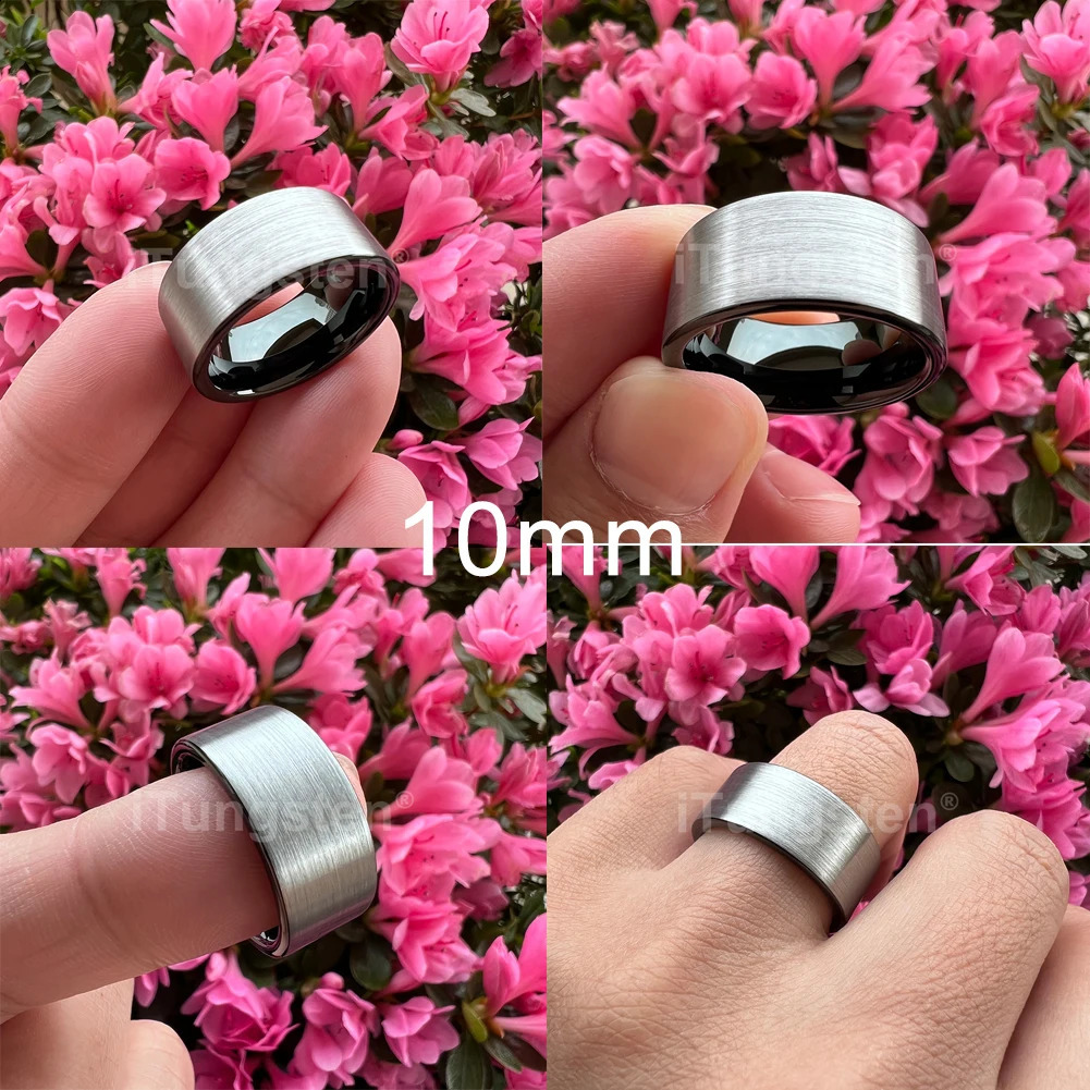 Band Rings Drop iTungsten 6/8/10/12MM Multiwidth Black Tungsten Ring Mens Womens Flat Wedding Band Brushed Finish Comfort Fit 231118