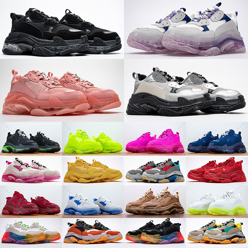 Mens Womens Classic Triple S Clear Sole Casual Shoes Grey All White Black Green Pink Retro Orange Luxury Paris 17W Platform Sneakers Trainers Outdoor