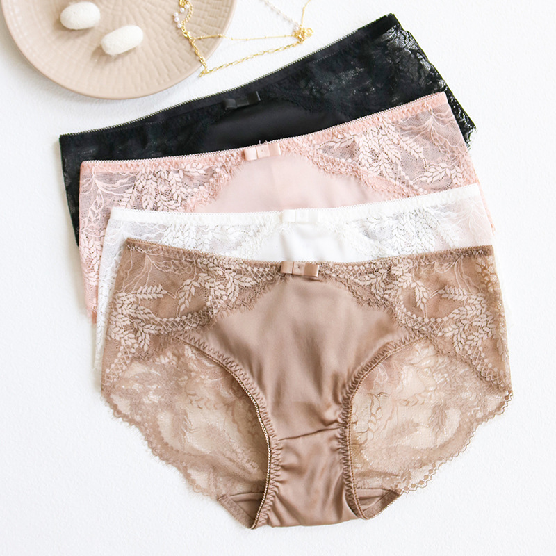 Women's Panties Women Silk Briefs 100% Natural Silk Women's Sexy Middle Rise Panties Underwear Lingerie Silk Lace Panties 2pcs 3pcs/lot TU00