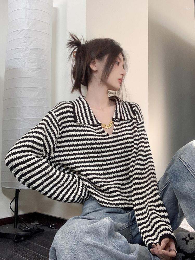 Women's Sweaters Vintage Sueter Mujer Fashion Women Turn Down Collar Striped Jumper Pull Y2k Long Sleeve Korean Knitted Pullover, Black
Women's Sweaters Vintage Sueter Mujer Fashion Women Turn Down Collar Striped Jumper Pull Y2k Long Sleeve Korean Knitted Pullover, Black