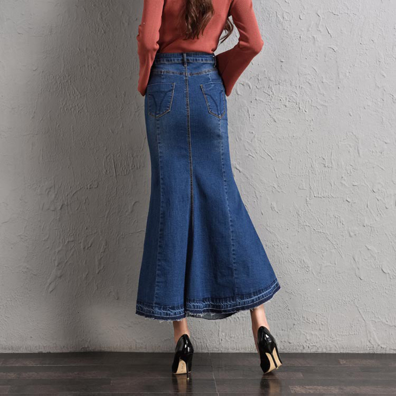 Skirts Fashion Denim Plus Size Spring Autumn Single Breasted Slim Fishtail High Waist Stretch With Ruffles Buttocks 230420