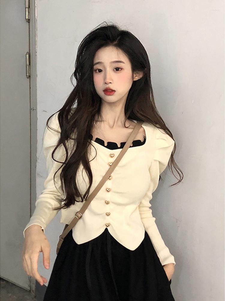 Women's Sweaters French Style Sweater Women Patchwork Square Collar Puff Long Sleeve Knitted Crop Tops Stretch Irregular Elegant Pullover, Black
Women's Sweaters French Style Sweater Women Patchwork Square Collar Puff Long Sleeve Knitted Crop Tops Stretch Irregular Elegant Pullover, Black