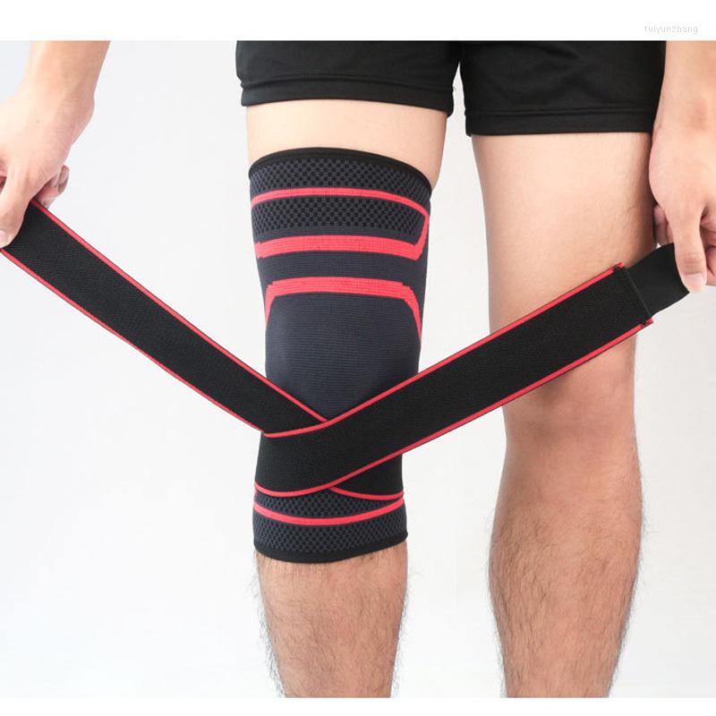 Knee Pads 1 PCS Knitted Comprssion Sleeves Brace Support Sports Running Bandage Strap Leg Joint Pain Recovery Protector, A red