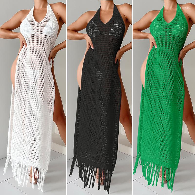 Women's Swimwear Crochet Hollow Out Dress Cover-ups Chic Women Sexy Knit Backless Halter High Cut Split Tassel Long Beach Beachwear, White
Women's Swimwear Crochet Hollow Out Dress Cover-ups Chic Women Sexy Knit Backless Halter High Cut Split Tassel Long Beach Beachwear, White