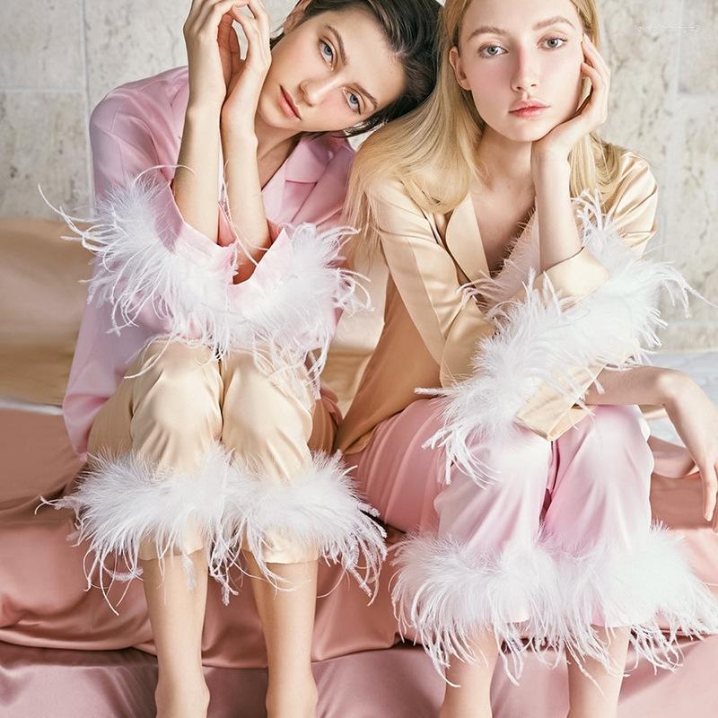Women's Sleepwear QWEEK Silk Feather Detail Women's Pajamas Party Pijama Female Set Spring 2 Piece Pyjamas Loungwear Long Sleeve Suit, Pink
Women's Sleepwear QWEEK Silk Feather Detail Women's Pajamas Party Pijama Female Set Spring 2 Piece Pyjamas Loungwear Long Sleeve Suit, Pink