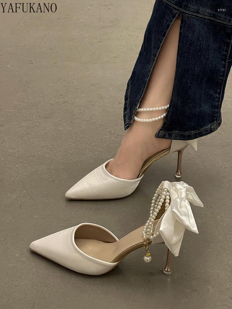 Sandals Elegant Pearl Chain Ankle Strap Stiletto Heels Female Silk Satin Pointed Toe High Sweet Bow Party Wedding Shoes, White
Sandals Elegant Pearl Chain Ankle Strap Stiletto Heels Female Silk Satin Pointed Toe High Sweet Bow Party Wedding Shoes, White