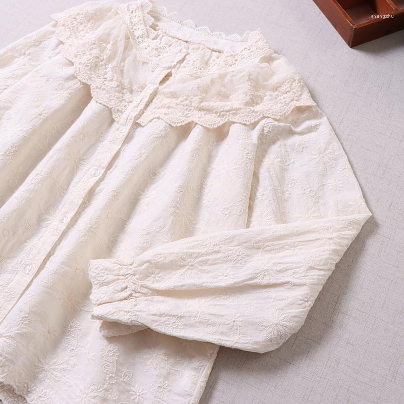 Women's Blouses Sweet Lace Crewneck Full Embroidered Shirt Loose Long Sleeve Pure Cotton Top Spring Autumn, Beige
Women's Blouses Sweet Lace Crewneck Full Embroidered Shirt Loose Long Sleeve Pure Cotton Top Spring Autumn, Beige