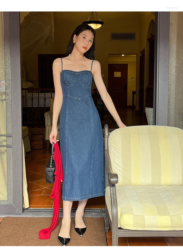 New Casual Dresses Women Denim Dress 2024 Spring High Waist Sleeveless Midi Female Outfit