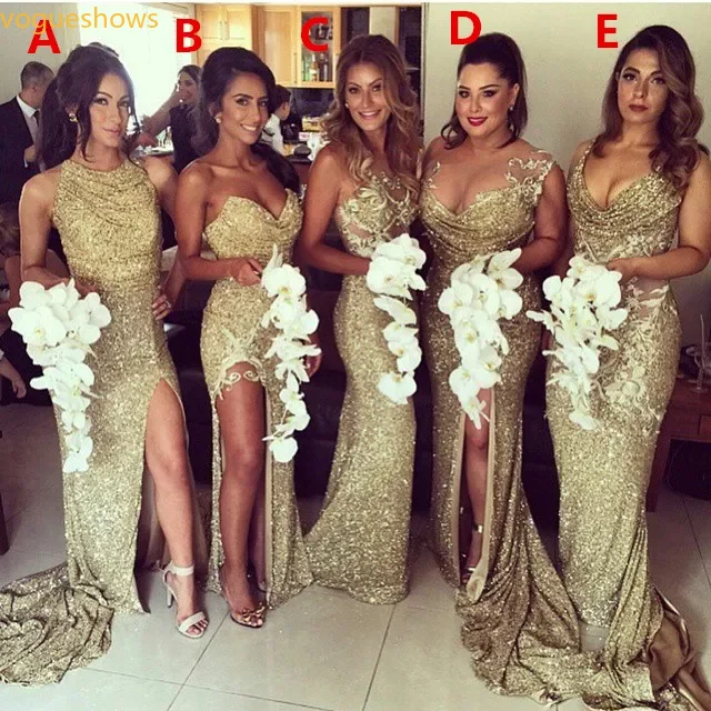 Sexy Gold Sequin Sparkly Bridesmaid Dresses Robe Demoiselle Bridal Prom Party Dress For Bridesmaids Plus Size 0226Lz