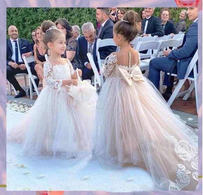 2-14 Years Lace Tulle Flower Girl Bows Children& First Communion Dress Princess Ball Gown Wedding Party Dresses FS9780 420