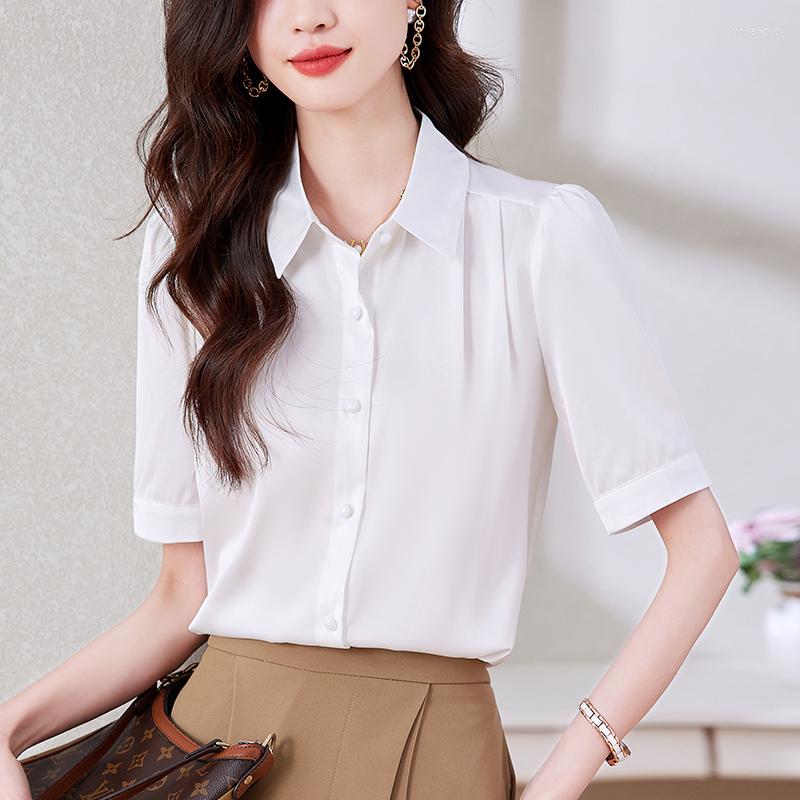 Women's Blouses Summer Korean Satin Women Shirts Office Lady Short Sleeve Button Up Shirt Loose Womens Tops And Chemise Femme, White
Women's Blouses Summer Korean Satin Women Shirts Office Lady Short Sleeve Button Up Shirt Loose Womens Tops And Chemise Femme, White