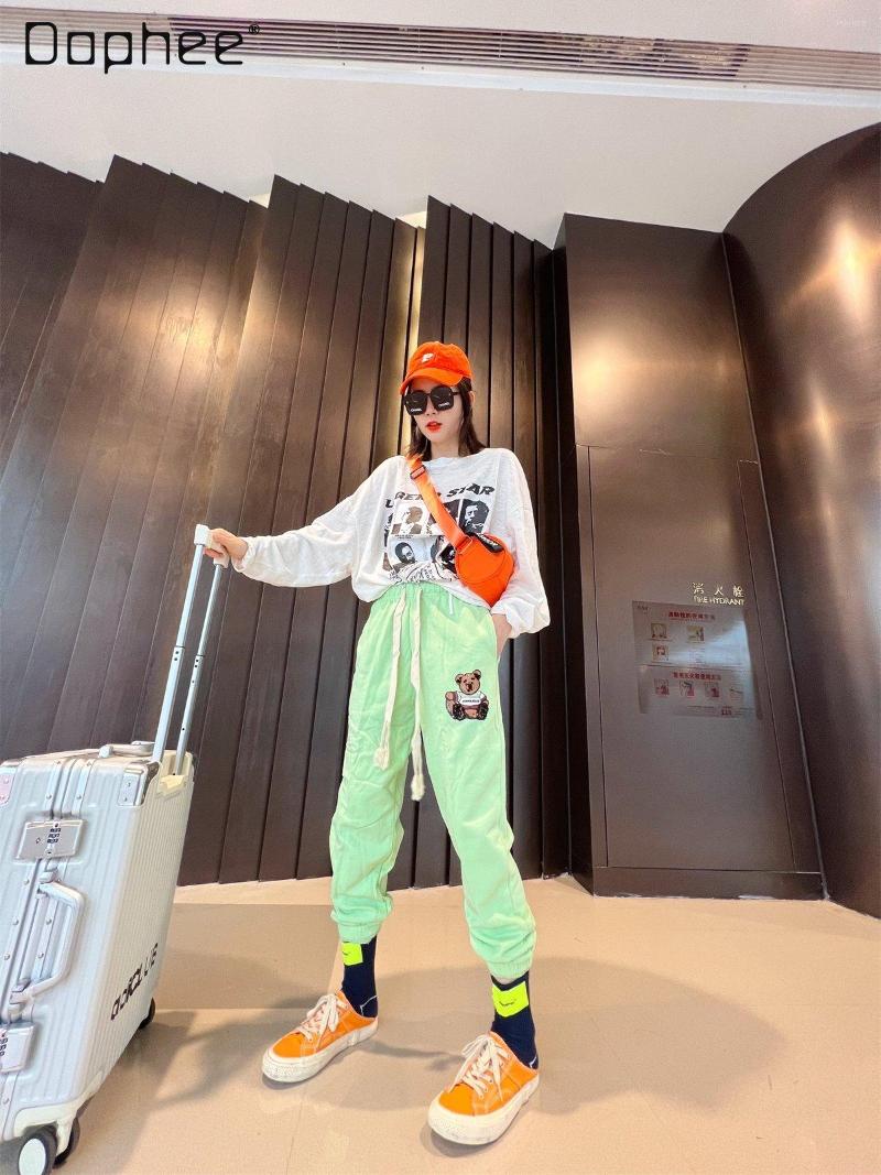 

Women's Pants Fashion Bear Printed Women's 2023 Spring Loose Drawstring Ankle-Tied Sweatpants Exercise Casual, Apricot