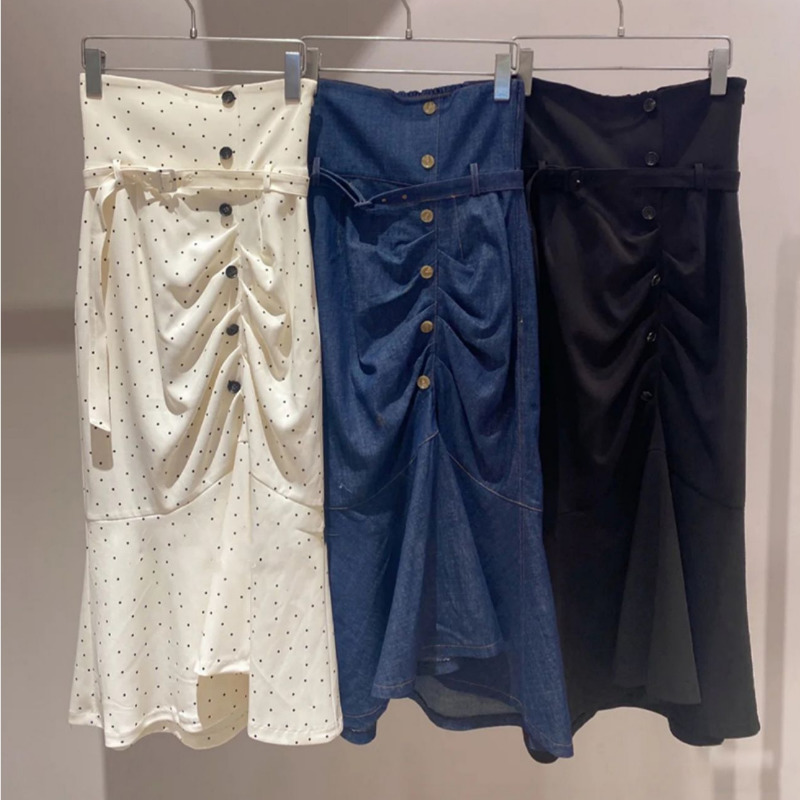 Skirts Kuzuwata 2023 Spring High Waist Irregular Skirt Solid Color Elegant Temperament Mujer Faldas Polka Dot Harajuku Mermaid Jupe 230420