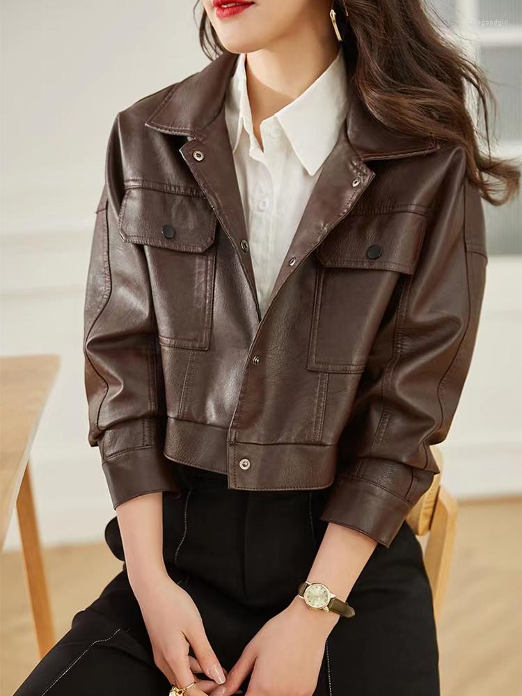 Women' Leather Spring Autumn Women PU Jacket Casual Lady Loose Short Motorcycle Coat Vintage Button Streetwear Top, Brown
Women' Leather Spring Autumn Women PU Jacket Casual Lady Loose Short Motorcycle Coat Vintage Button Streetwear Top, Brown
