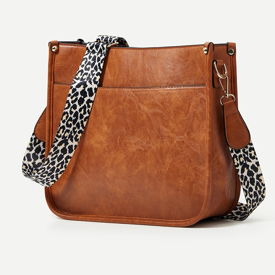 Versatile shoulder bag with fashionable crossbody leopard print shoulder strap design PU solid color women's bag