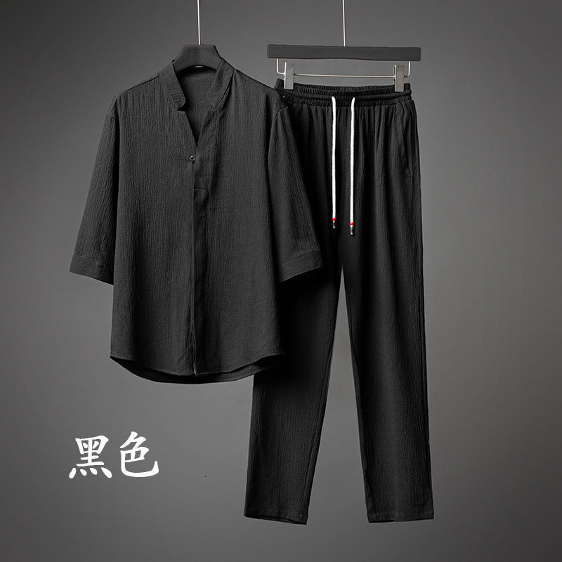 Mens Tracksuits Summer Classic Fashion Solid Color Ice Silk TwoPiece Casual Large Size Comfortable HighQuality Suit M5XL 230420