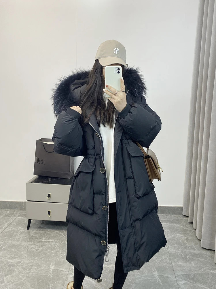 Womens Down Parkas Dazhen Raccoon Fur Hooded Waterproof Winter Long Inflatable Jacket Duck Coat Raincoat Park 231120