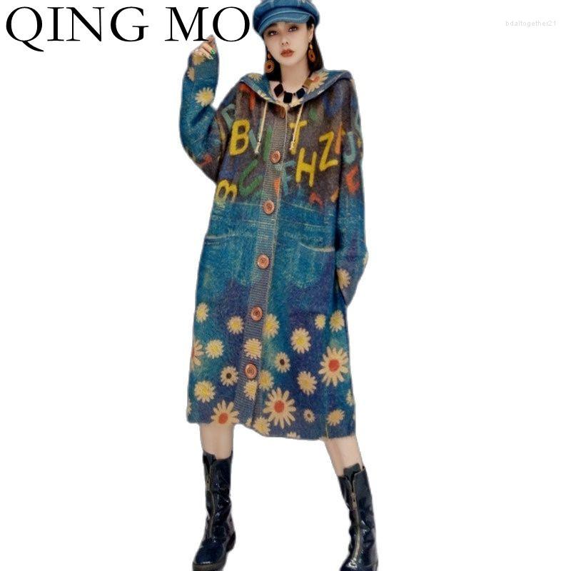 Women's Knits QING MO Fashion Letter Print Cardigan Sweater Women 2023 Spring Autumn Loose Knit Hooded Long Jacket Blue ZWL902
Women's Knits QING MO Fashion Letter Print Cardigan Sweater Women 2023 Spring Autumn Loose Knit Hooded Long Jacket Blue ZWL902