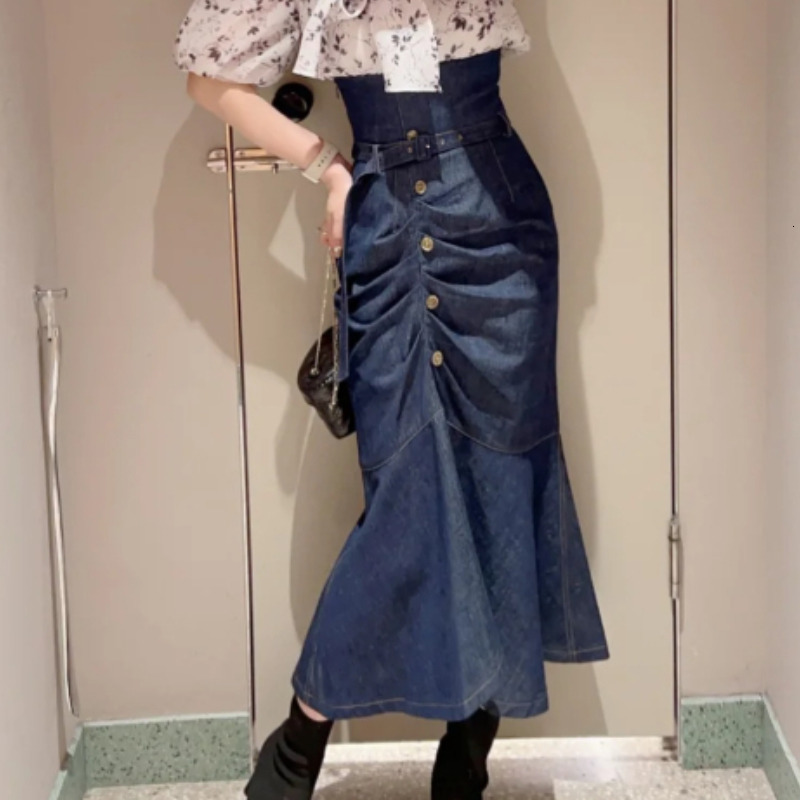 Skirts Kuzuwata 2023 Spring High Waist Irregular Skirt Solid Color Elegant Temperament Mujer Faldas Polka Dot Harajuku Mermaid Jupe 230420
