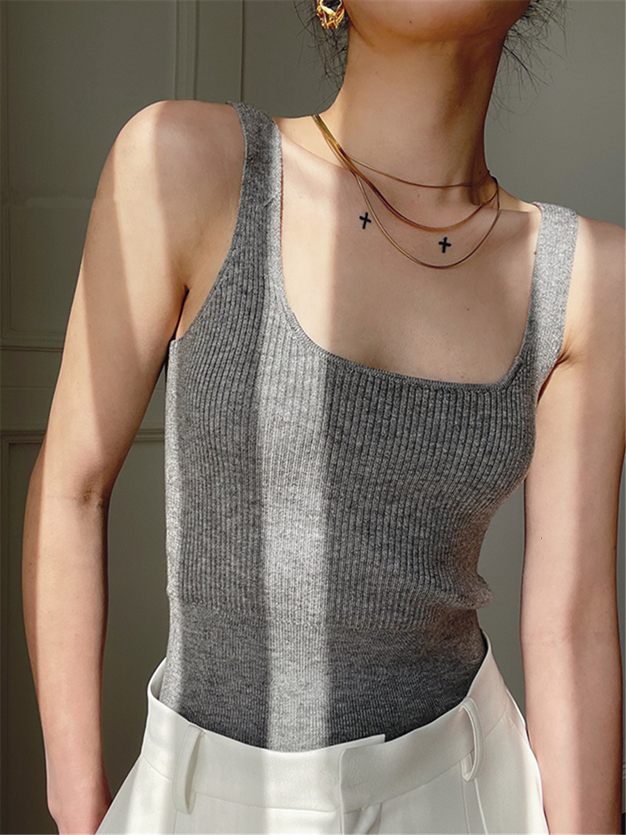 Camisoles Tanks Camisole Women Summer New Sleeveless Elegant Fashion Ladies Korean Pullovers Slim Knitted Vests Female Skinny Tank Tops 230420
