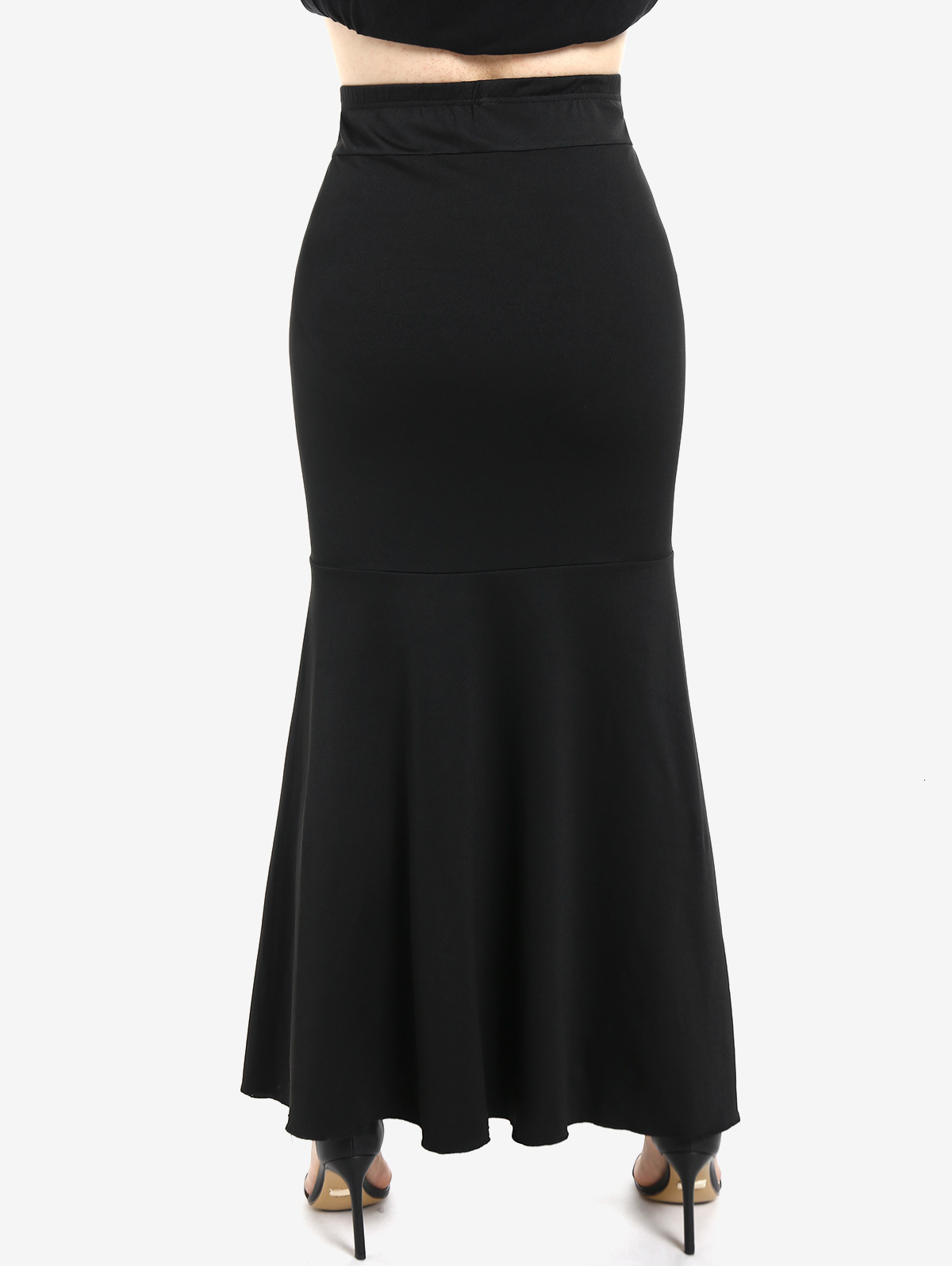 Skirts ROL Buckles Slit Bodycon Maxi Black High Waisted Flounce Pull On For Women Streetwear Sexy Split Long 5XL 230420
