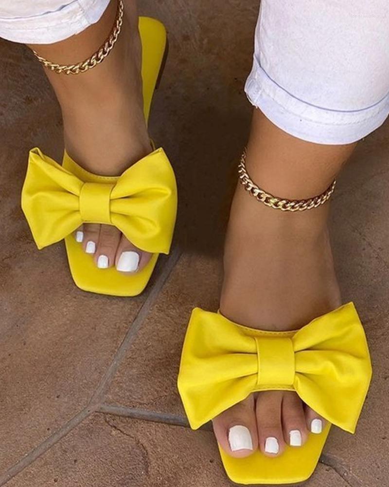 Sandals Casual Summer Shoes Solid Color Beach Daily Wear Bowknot Decor Square Toe Flat Slippers, Yellow
Sandals Casual Summer Shoes Solid Color Beach Daily Wear Bowknot Decor Square Toe Flat Slippers, Yellow