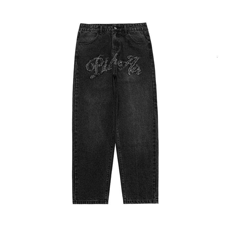 Mens Jeans Hip Hop Tassel Letter Embroidery Ripped Pants Harajuku Retro Straight Washed Casual Oversized Denim Trousers 230420