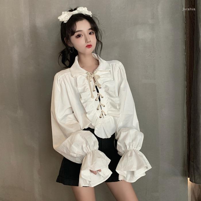 Women's Blouses WOMEN Spring And Summer Ruffled Edge Vintage Lace Up Turn-down Collar Lantern Sleeve Simple Design For Girls, White
Women's Blouses WOMEN Spring And Summer Ruffled Edge Vintage Lace Up Turn-down Collar Lantern Sleeve Simple Design For Girls, White