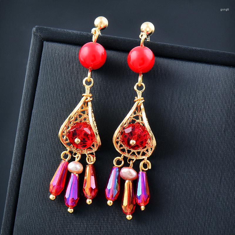 Dangle Earrings SINLEERY Vintage Long Red Round Beads Drop For Women Gold Color Wedding Accessories Jewelry Boho SSB
Dangle Earrings SINLEERY Vintage Long Red Round Beads Drop For Women Gold Color Wedding Accessories Jewelry Boho SSB