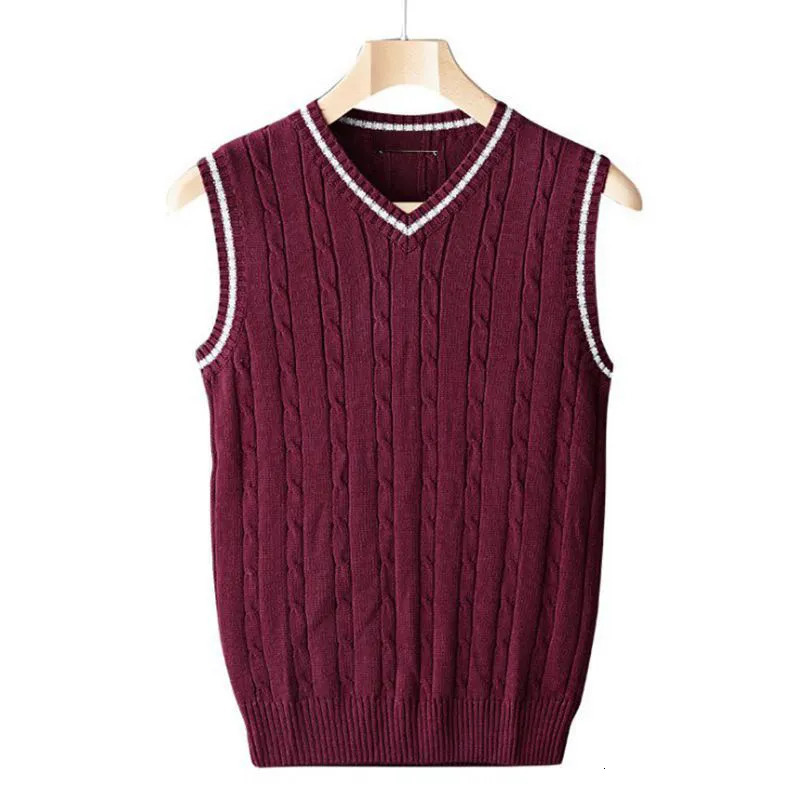 Men's Vests 2023 Winter Mens Sleeveless Knitted Warm Waistcoats Casual Men Slim VNeck Pullovers Uniform Sweater Clothin 230420