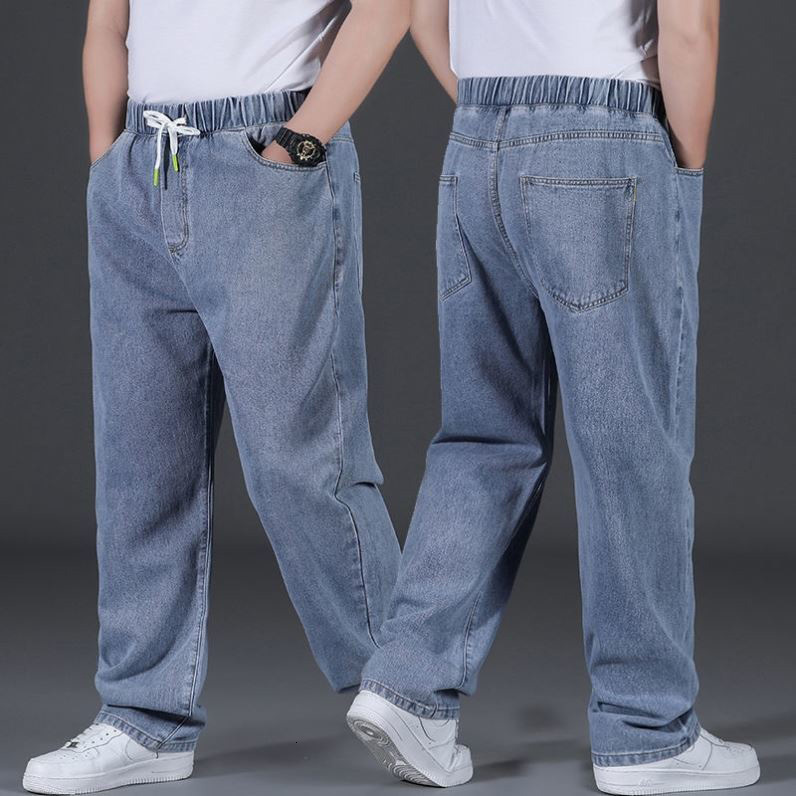 Mens Jeans Oversized Men Cotton Denim Pants 10XL Clothing Streetwear Male Breathable Loose Trousers Elastic Waist Casual 230420