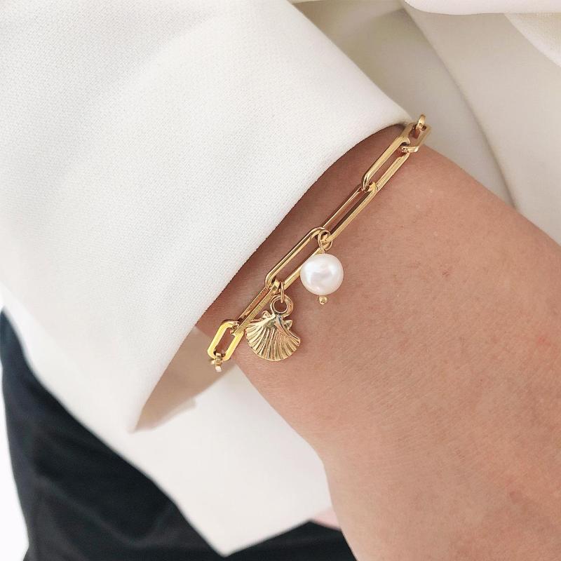 Charm Bracelets Imitate Pearl Shell Bracelet Geometric Paper Clip Stainless Steel For Woman Girl Adjustable Chain Wrist Jewelry
Charm Bracelets Imitate Pearl Shell Bracelet Geometric Paper Clip Stainless Steel For Woman Girl Adjustable Chain Wrist Jewelry