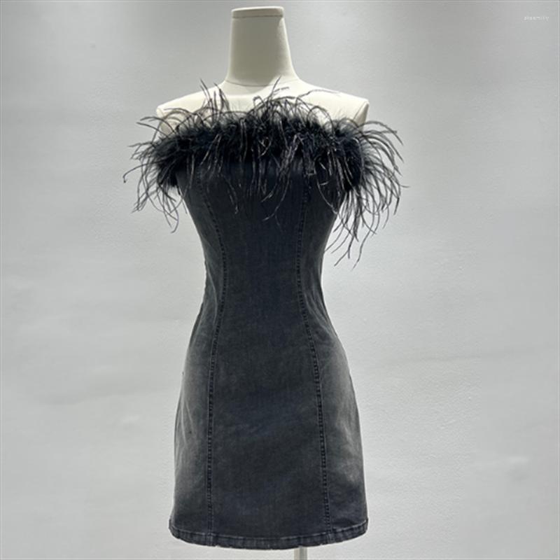 Casual Dresses 2023 Spring Autumn Denim Dress Feather Lady Mini Strapless Luxury Jean, Gray
Casual Dresses 2023 Spring Autumn Denim Dress Feather Lady Mini Strapless Luxury Jean, Gray