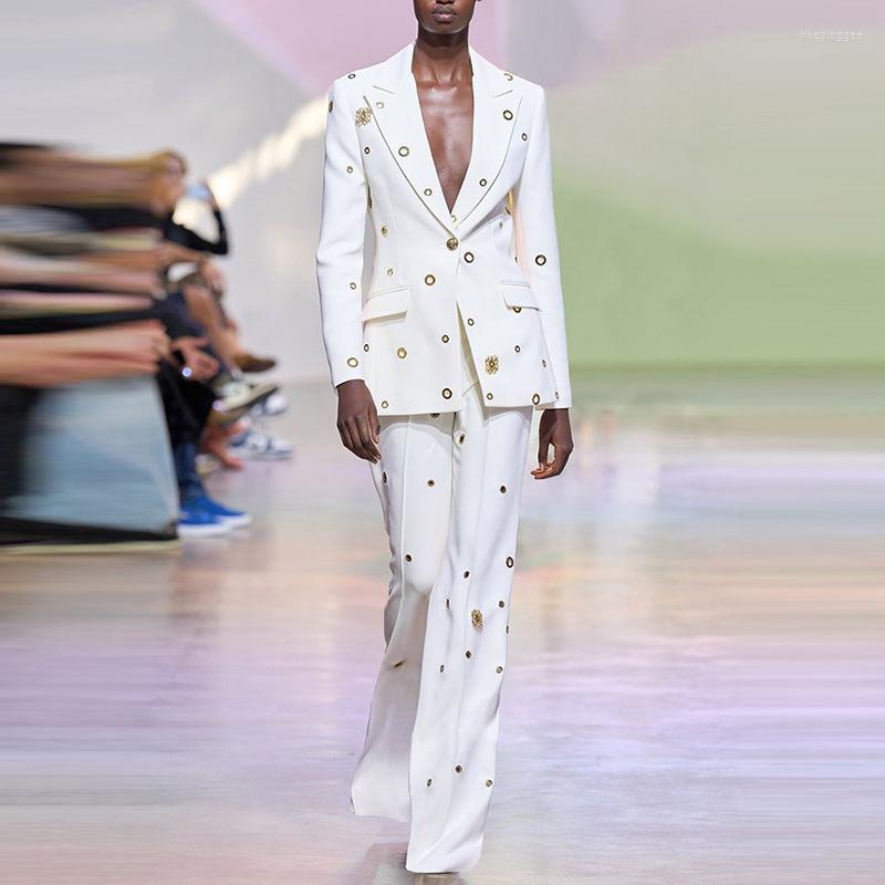 Women' Two Piece Pants European And American Star Fashion Heavy Metal Hole One Button Suit Jacket Trousers Pieces, White
Women' Two Piece Pants European And American Star Fashion Heavy Metal Hole One Button Suit Jacket Trousers Pieces, White