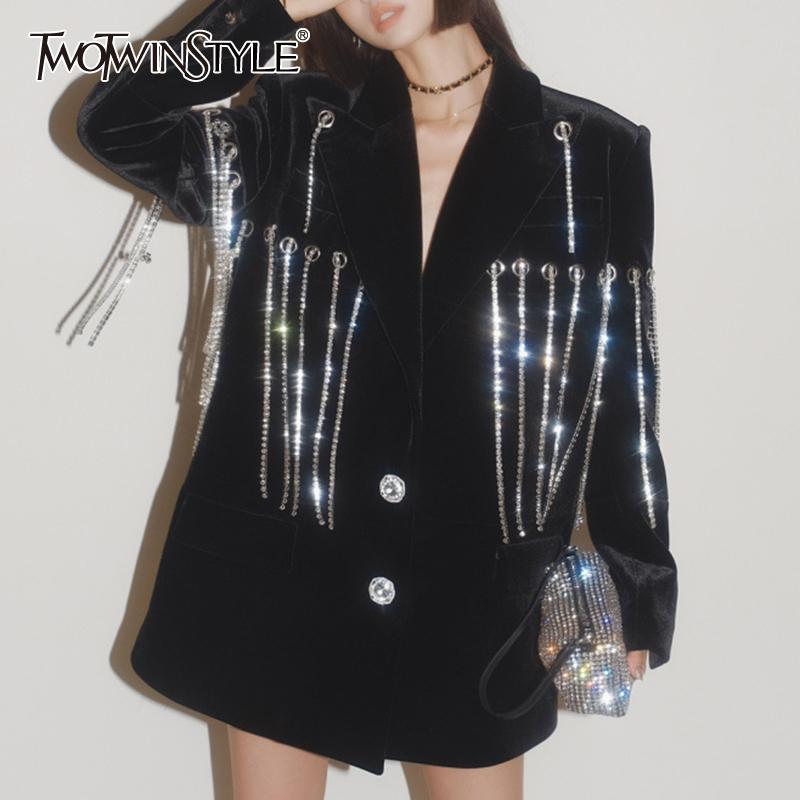 Pants TWOTWINSTYLE Black Loose Casual Patchwork Diamonds Tassel Blazer Female Notched Long Sleeve Fashion Jacket For Women 2021 Autumn
Pants TWOTWINSTYLE Black Loose Casual Patchwork Diamonds Tassel Blazer Female Notched Long Sleeve Fashion Jacket For Women 2021 Autumn